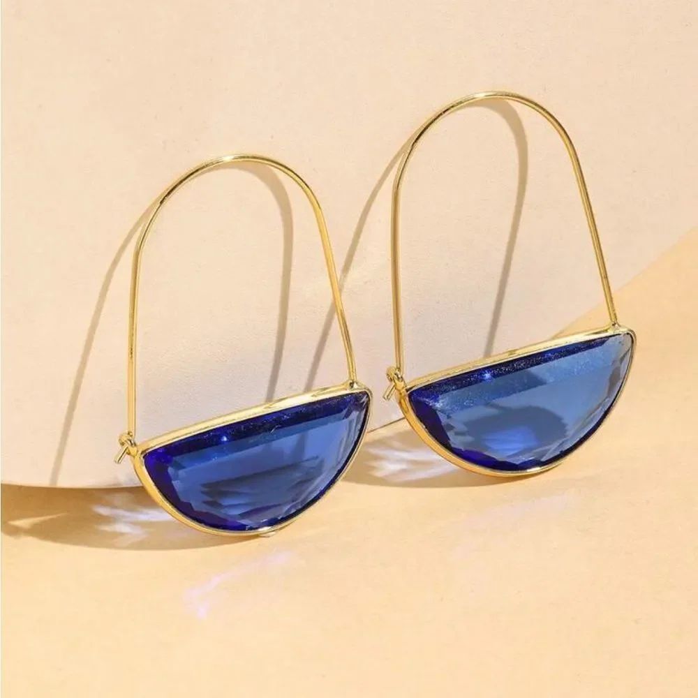 Blue Half-Moon Hoop Earrings A1707